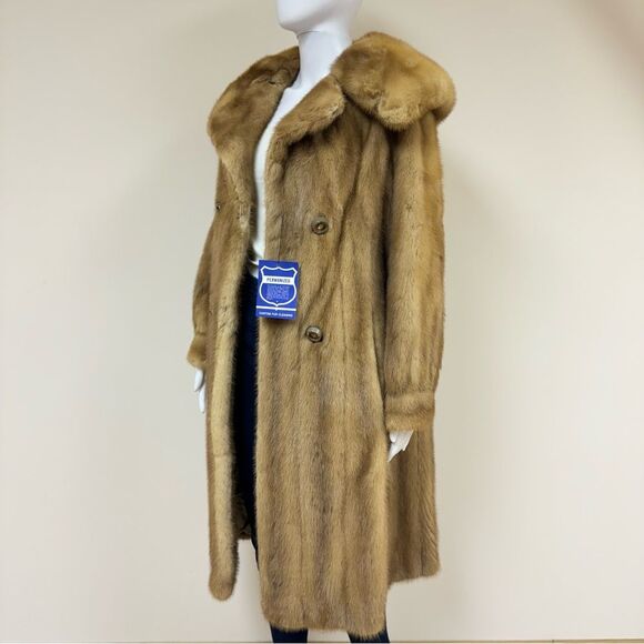 Vintage Natural Autumn Haze Oversized Collar Letout Mink Genuine Fur Coat - Picture 5 of 17